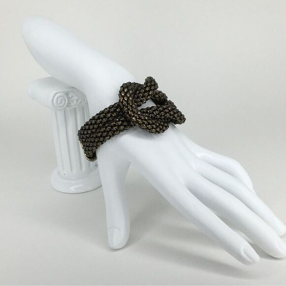 Bold Bracelet Brassy Chunky Textured Knot Statement Modern - Picture 1 of 8
